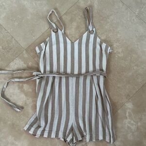 Coco & Jaimeson Striped Beige & White Romper